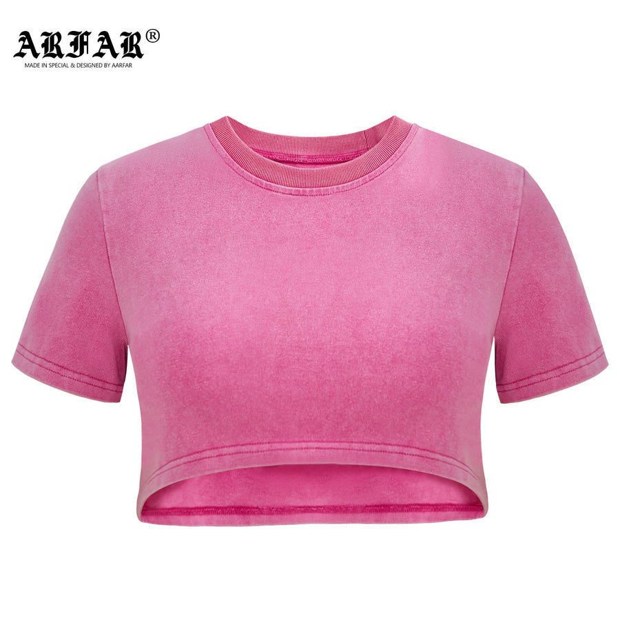 Acid-wash cropped T-shirt shown as a ready-to-brand display example