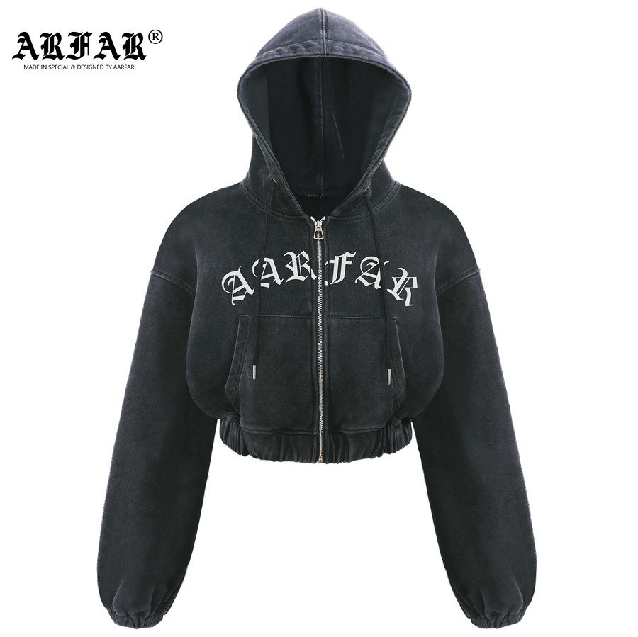 Washed cropped zip hoodie shown as a ready-to-brand display example